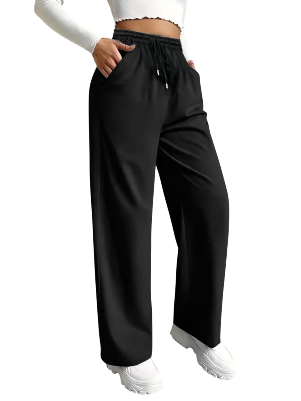 dockstreet Straight Wide fit Long Length Open Bottom Jogger for Women/Trending Multi Pocket Style, Relaxed Casual Pants for Women-picture-23