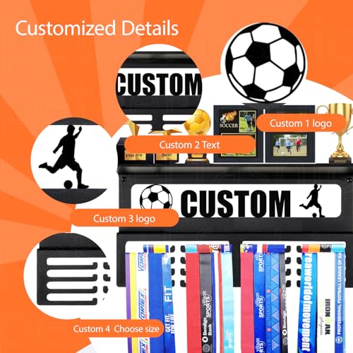 Image of Personalized Medal Holder with Name Display Rack for Awards Ribbons - Metal Custom Sports Race Plaques Hanger for Wall Mount Hold Up 63 Medal Hanger Display for Athlete Boy Girl Kid