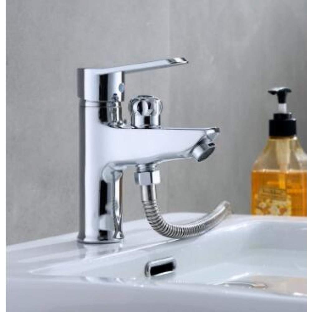 Dual-Use Single-Hole Bathroom Faucet Chrome-Plated Basin Faucets Washbasin Water Tap Hot and Cold Water Mixer Taps Installable Mixing Valve Shower