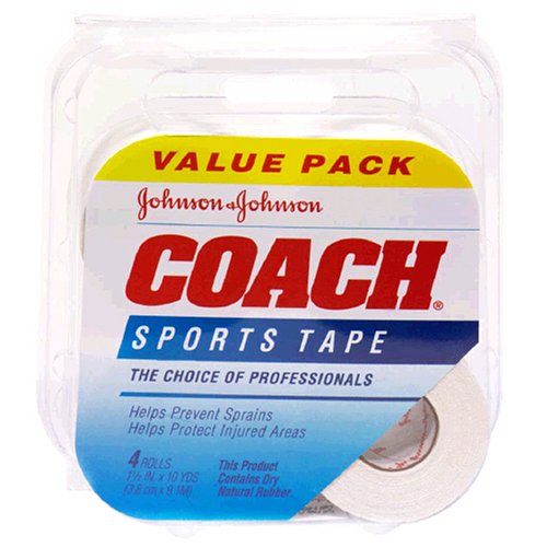 Johnson & Johnson Coach Sports Tape (1.5-Inch x 10-Yard Rolls), 4-Count Rolls (Pack of 2)
