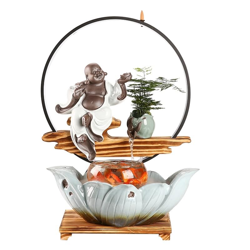 Cascada Fuente de Mesa con Agua Corriente for Oficina, decoración del hogar, pecera cerámica, Sala Estar, artesanía paisajística Fuente Interior