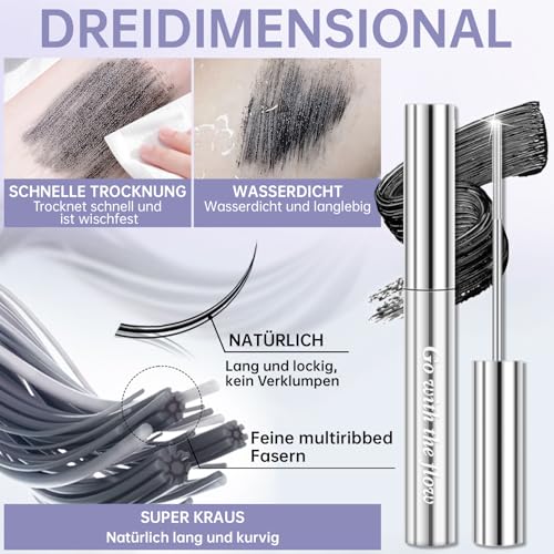 Noerrors Metall-Mascara, waschbarer Eisen-Wimpernstab, 3D-Curling, extra schlanker feiner Volumenpigment-Langwimpern, pinsellose Bürste, wasserfestes lang anhaltendes Wimpern-Make-up #Schwarz