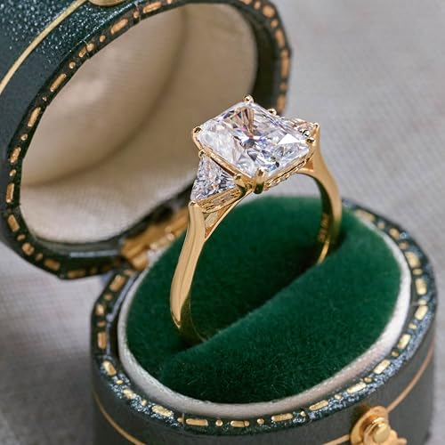 3ct Moissanite Rings for Women, 3 Stone Square Radiant Cut D Color VVS1 18K Gold Plated 925 Sterling Silver, Cut Lab Created Diamond Wedding Promise Fashion Jewelry3