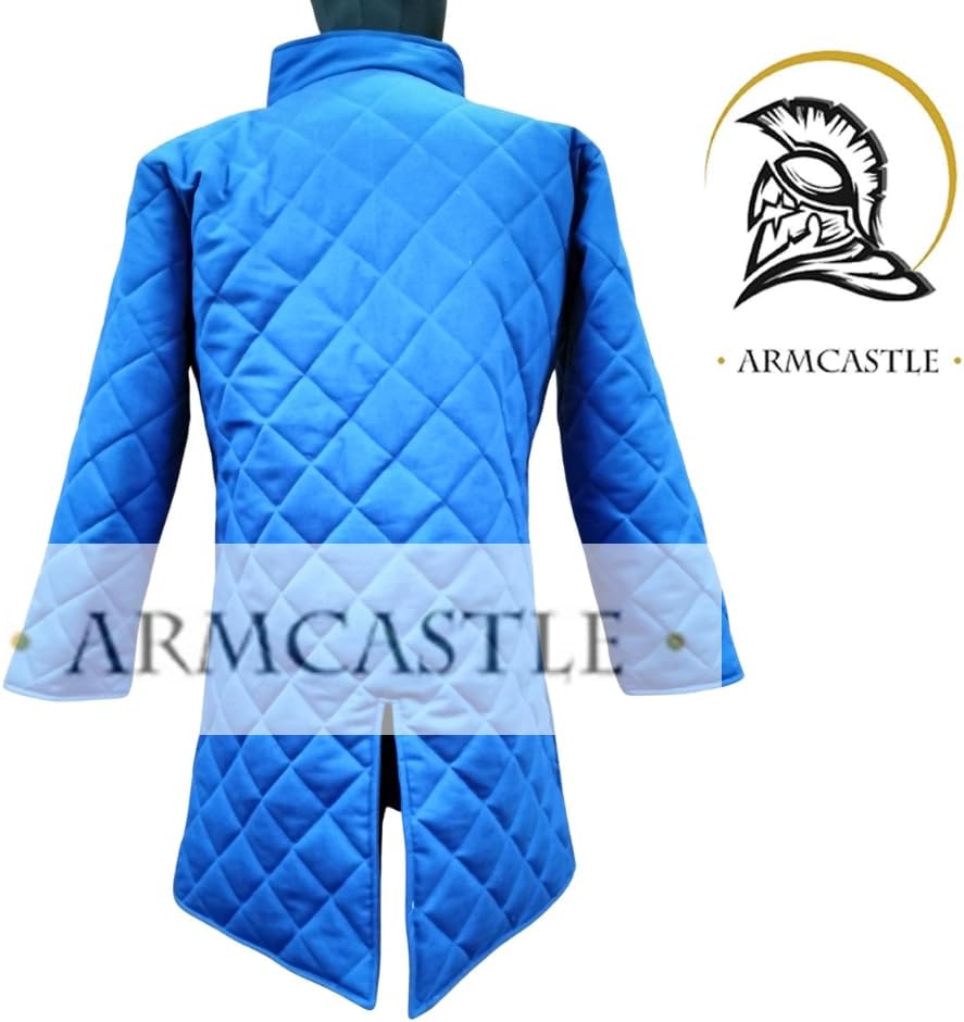 Medieval Thick Padded Cotton Gambeson Full Sleeves Long Costume Coat - Viking Jacket for Reenactment LARP for Cosplay, Halloween (BLUE, 2XL)