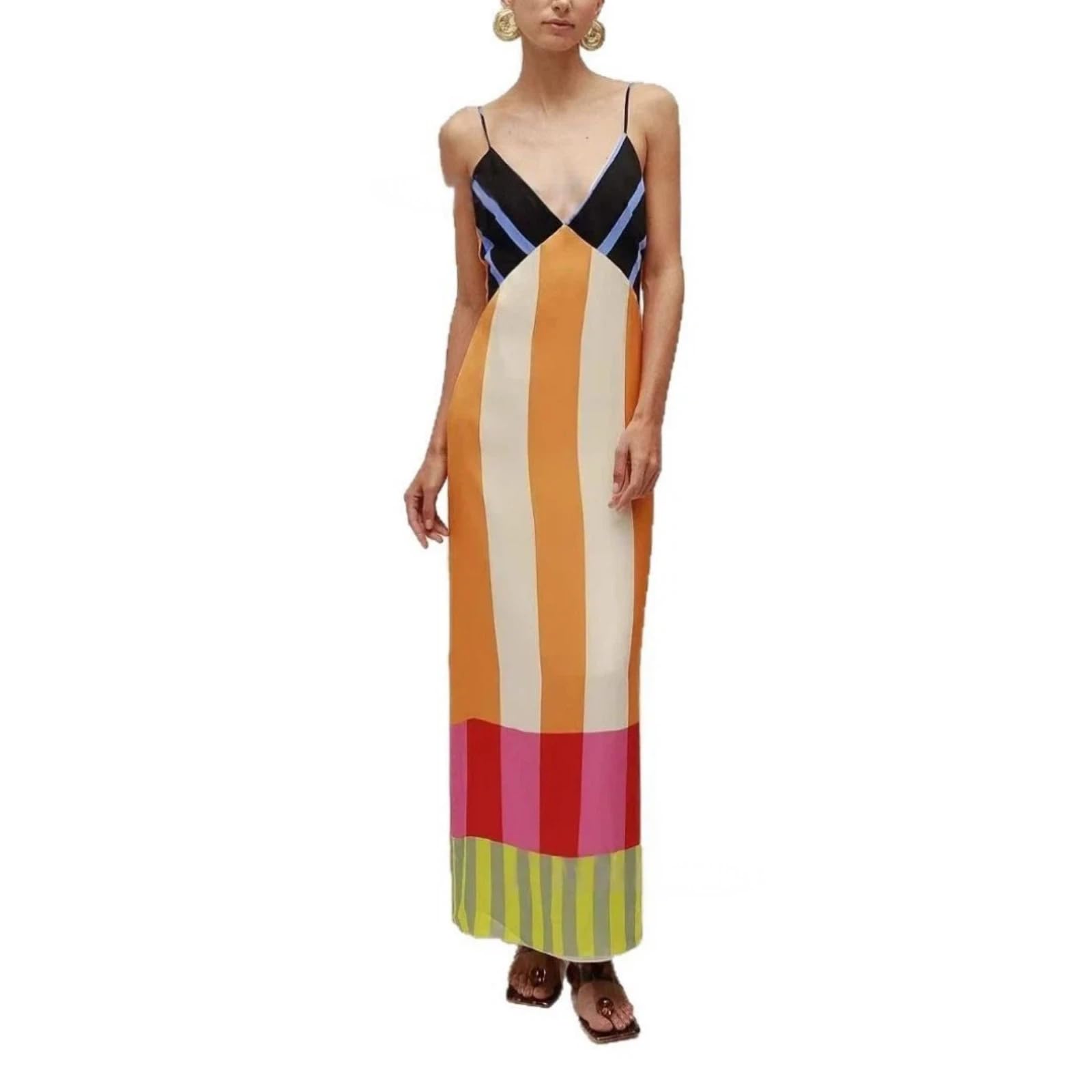 Vestido de Tiras de Verano para Mujer, Conjunto de Playa con Bloques de Color