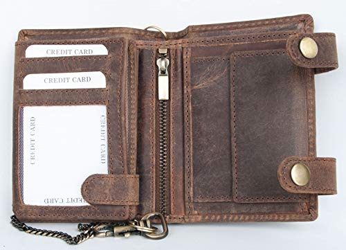 FLW Genuine Leather Biker's Wallet with Two Buckles and Metal Chain2