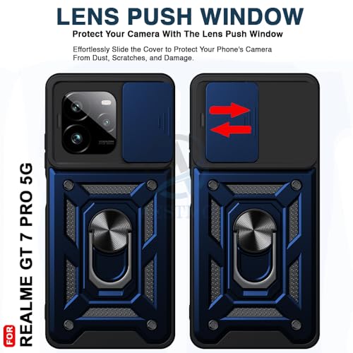 Image of AESTMO Tough Armor Realme GT 7 Pro 5G Bumper Back Case Cover | Ring Holder & Sliding Camera Shield Cover | 360 Degree Protection Back Case Cover for Realme GT 7 Pro 5G (Blue)