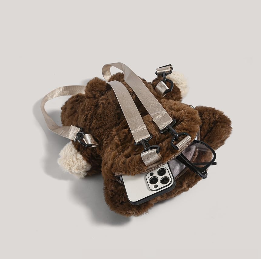 Image of Women Animal Teddy Bear Plush Backpack with Adjustable Straps (Bear Bag)
