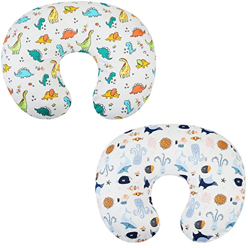 Image of Onacosht Nursing Pillow Cover 2 Pack Ultra Soft Breathable Cotton Feeding Pillow Slipcover for Baby Boy and Girl, Sealife and Dinosaur Printing