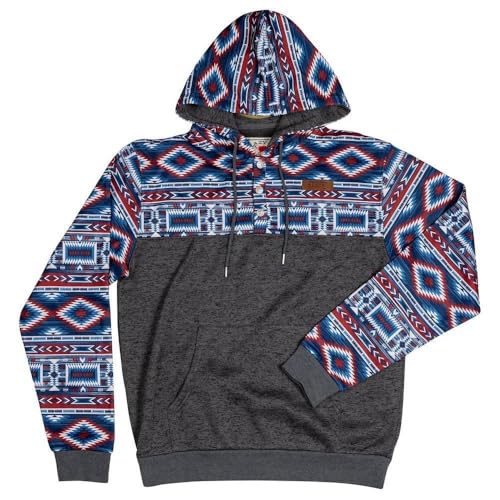 Lazy J Ranch Wear Mens Fashion Hoodies & Sweatshirts - Aztec Print Long Sleeve Western Sweater - Grey Gray XL