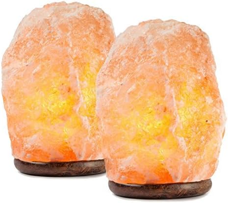 HemingWeigh set2 All Natural Himalayan Lamp-Hand Carved Himilian Hymalain Pink Salt Rock Wood Base Dimmer Control Included | 6-8 Inches | 6-7 Lbs (Set of 2)