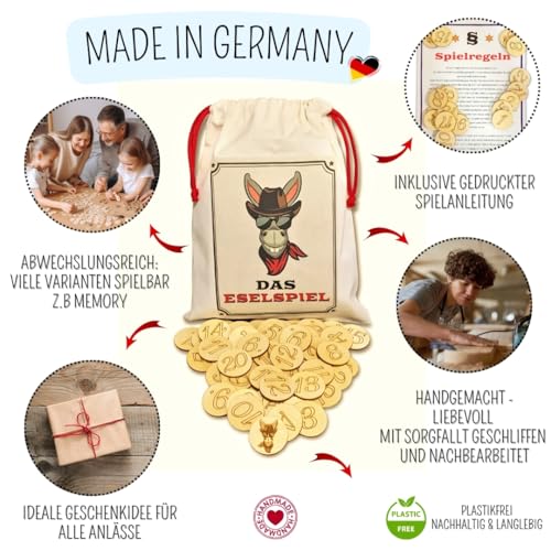 LyVe Das Eselspiel | 121 Spielsteine aus Holz | Hand-Made | 2-6 Spieler | Anleitung | Gesellschaftsspiel | Lernspiel | Familienspiel | Merkspiel|