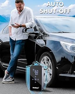 Mini Compressore Aria Portatile Auto: 150 PSI Gonfiatore Elettrico con batteria da 6000 mAh, Pompa Elettrica 12 V con tester di pressione dei pneumatici, per auto, bicicletta, moto