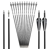 Musen 28'/30' Carbon Archery Arrows, Shaft Spine 500 with Removable Tips, GPI 13.0 Hunting and Target Practice Arrows for Both Compound Bow and Recurve Bow, 12 Pcs