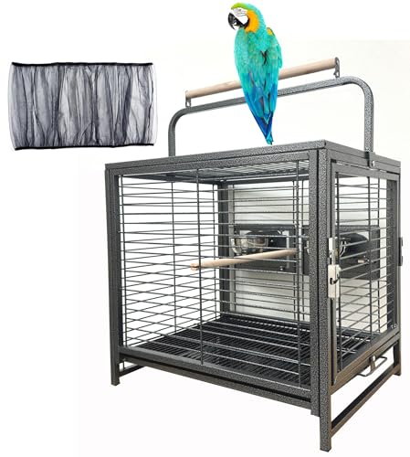 Image of Portable and Durable Heavy Duty Travel Vet Bird Parrot Carrier Play Stand Perch Cage Feeding Bowl Stand with Handle and Accessories Prevent Beaks Out Include Cage Cover