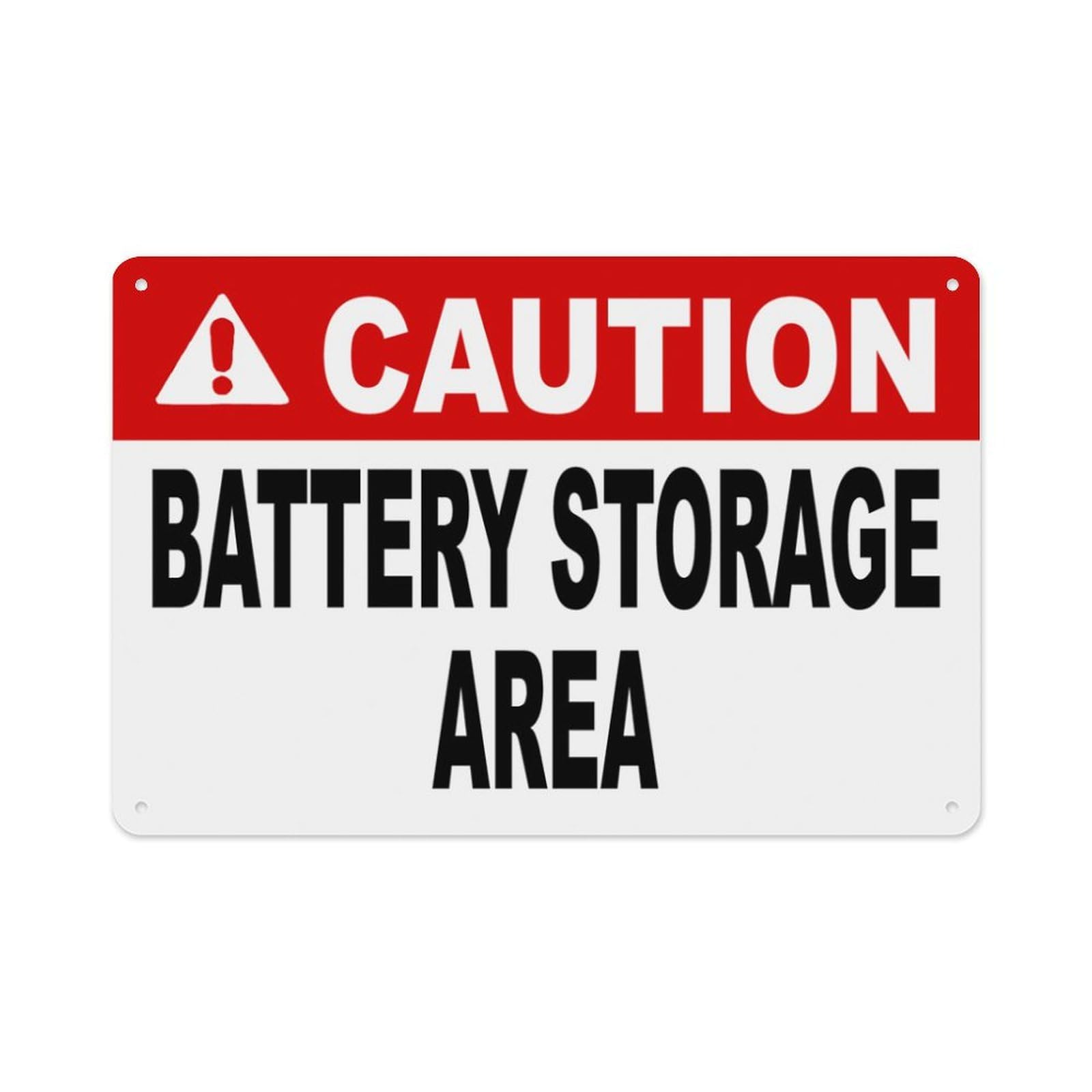 peiyeety Caution Battery Storage Area Sign Aluminum Tin Warning Signs for Home Outdoor Garden 8X12 Inches