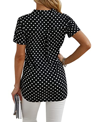 Ninedaily Women's Summer Tops Short Sleeve Casual Blouse Zip Floral Tunic Shirts2