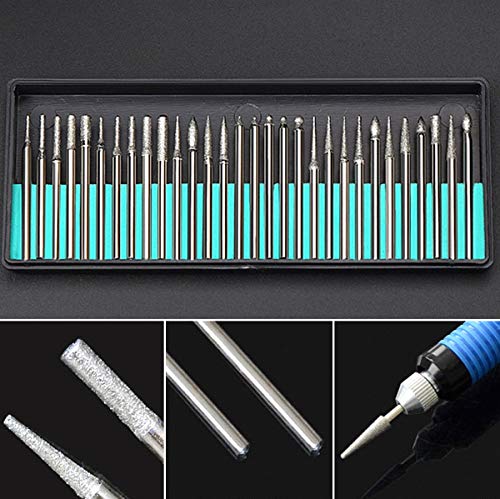 uptodateproducts 3.0mm Shank Diamond Burs Set with Box Electric Grinder Power Tool Accessories Abrasive Tools with 5pcs 3x140mm Diamond Needle File Set Handy for Ceramic Gem Stone Hobbies Crafts 3