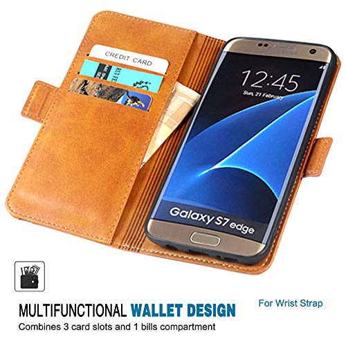 Coque Samsung Galaxy S7 Edge marron en simili-cuir rétro pour smartphone
