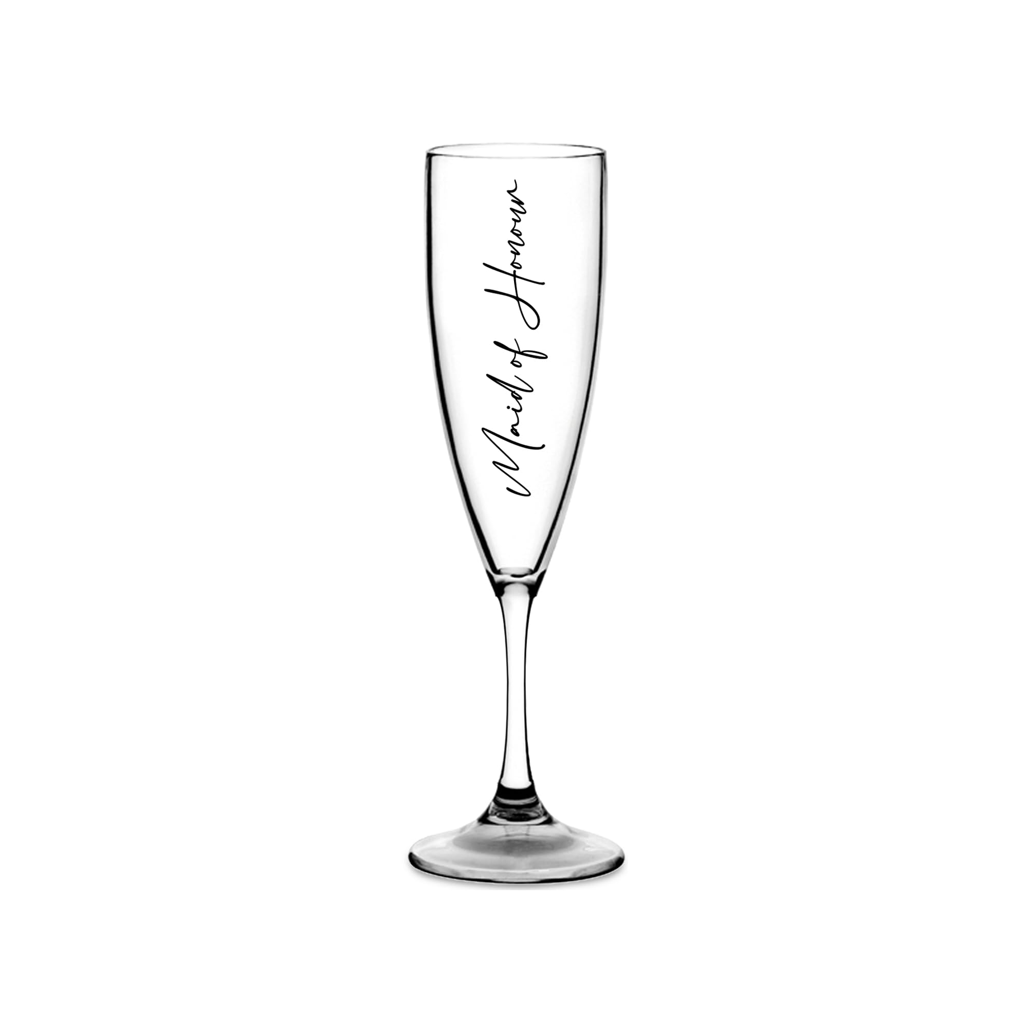 Print Maniacs Champagne Premium Clear Flute Glass Bride Groom Mr Mrs Wedding Maid Honour Wine Cocktail Prosecco Celebrations Gift (Black, Maid of Honour)