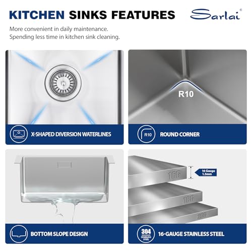 Fregadero de cocina con escurridor Sarlai de 40x40x18.5 cm y rebosadero integrado 7