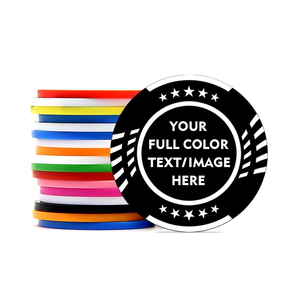 100 Custom Plastic Poker Chips Print with Personalized Text for Texas Hold'em Poker, Card Club or Late Night Poker Games (Style 6)
