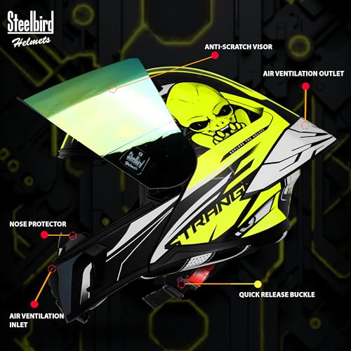 Image of Steelbird SBA-20 Strange ISI Certified Flip-Up Graphic Helmet for Men with Inner Silver Sunshield