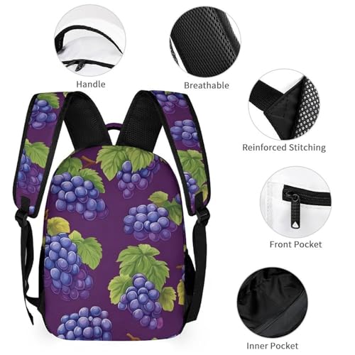 Grape Pattern Printed Backpack with Lunch Box Bag Pencil Case Pouch 3pcs Daypack Set for Women Men3