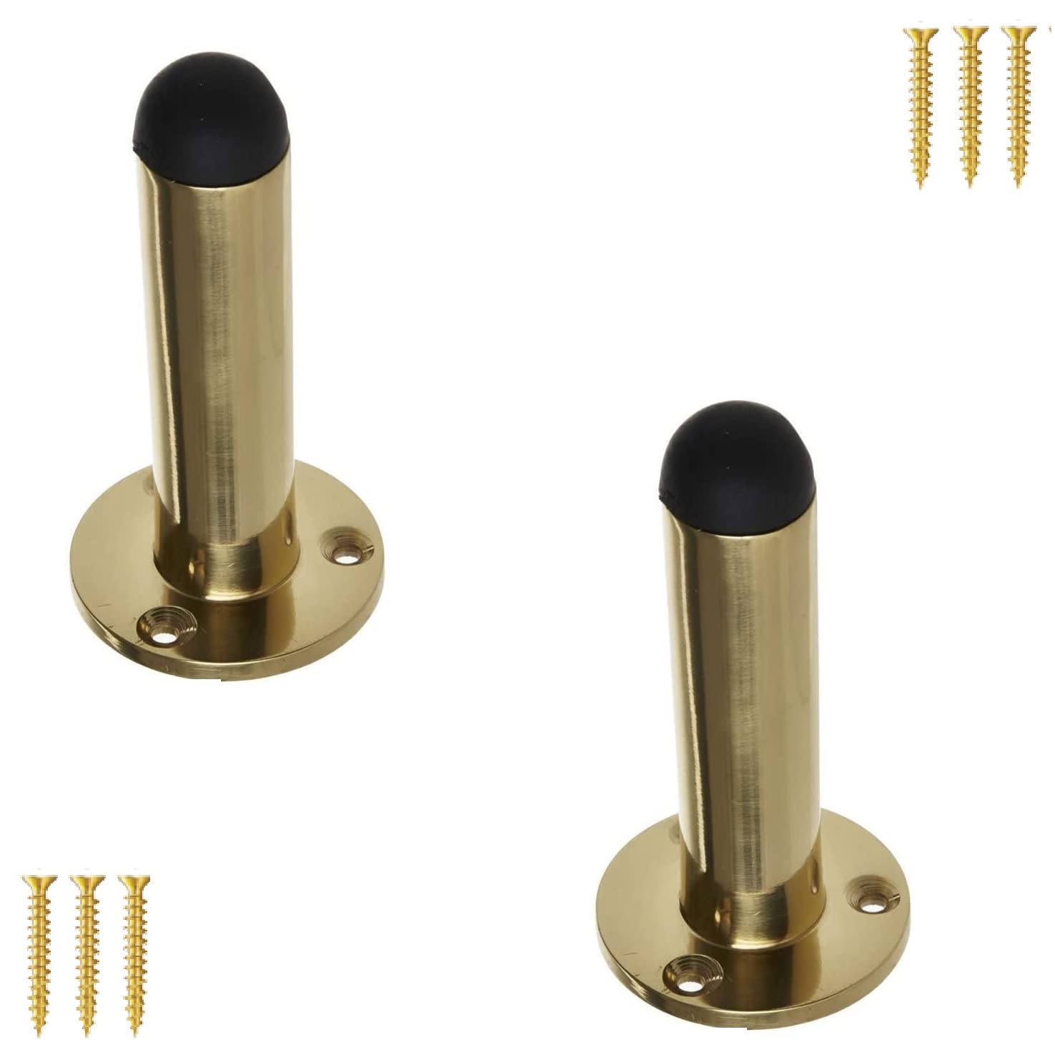 TERF® Polished Brass Door Stopper Wall Mounted 75mm Doorstop Projection Wall Mounted Door Stopper Including Fixing Screw - Pack of 2