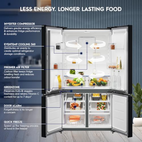 Image of Electrolux 547L 4 Door Side by Side Refrigerator, Bottom Mount Freezer, GreenZone, QuickFreeze, XL Door Bins, Cooling360, Inverter, French Door, UltimateTaste 600, EQE5400D-B, Charcoal Black
