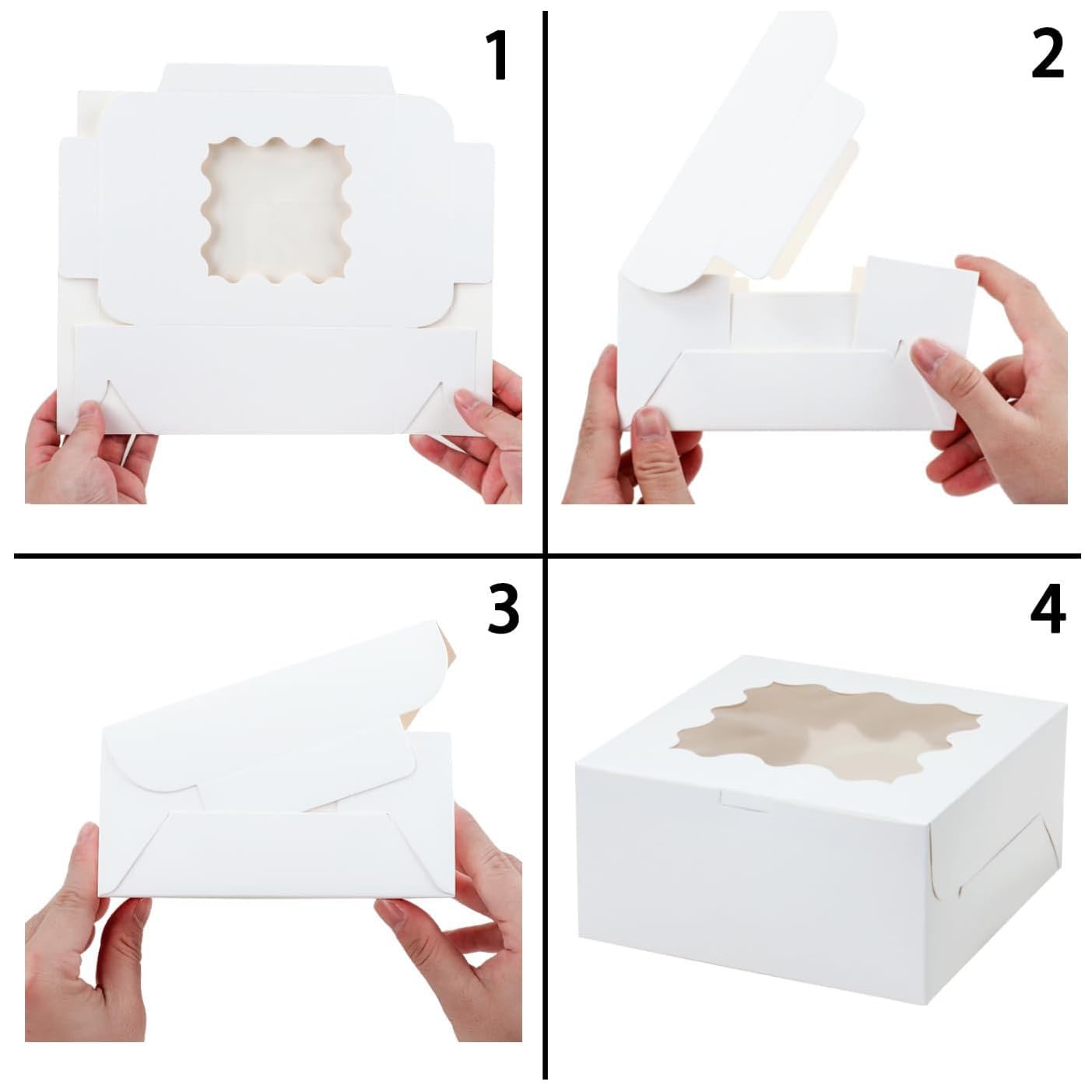 20 cajas blancas para tartas de 10 x 10 x 5 pulgadas con ventana, cajas de panadería para pasteles, pasteles, pasteles, chocolates, cupcakes, fiesta de cumpleaños, galletas, boda, día de San
