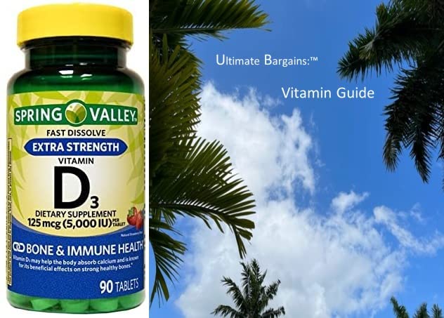 Spring Valley Extra Strength Vitamin D3 Tablets, 125 mcg (5000 IU), Strawberry Flavor, 90 Ct + Your Vitamin Guide
