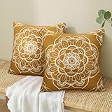 Fundas de Cojín 40x40 Juego de 2 Mandala Boho Ocre Mud-Orange Sofá Funda de Cojín 40x40cm Flor Fundas de Almohada Lino Estampado A Doble Cara para Sofá de Salón Funda de Cojín