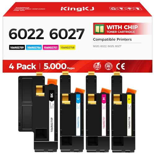 6022 6027 Toner Cartridge Set 4-Pack High-Yield Replacement for 106R02759 106R02756 106R02757 106R02758 Compatible for Xerox Phaser 6020 6022 WorkCentre 6025 6027 Printer Ink Black Cyan Magenta Yellow
