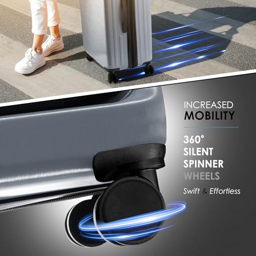 Image of 20 Inch Carry On Luggage 22x14x9 Airline Approved, Carry On Suitcase with Wheels, Hard-shell Carry-on Luggage, Durable Luggage Carry-On, Grey Small Suitcase with Cosmetic Case