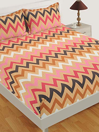Image of Swayam Roto Cotton Single Bedsheet with 1 Pillow Cover | Size 60 x 90 inch | 144 TC | Geometric Design | Soft Breathable Bed Sheet | Comfortable & Durable for Bedroom - Brown