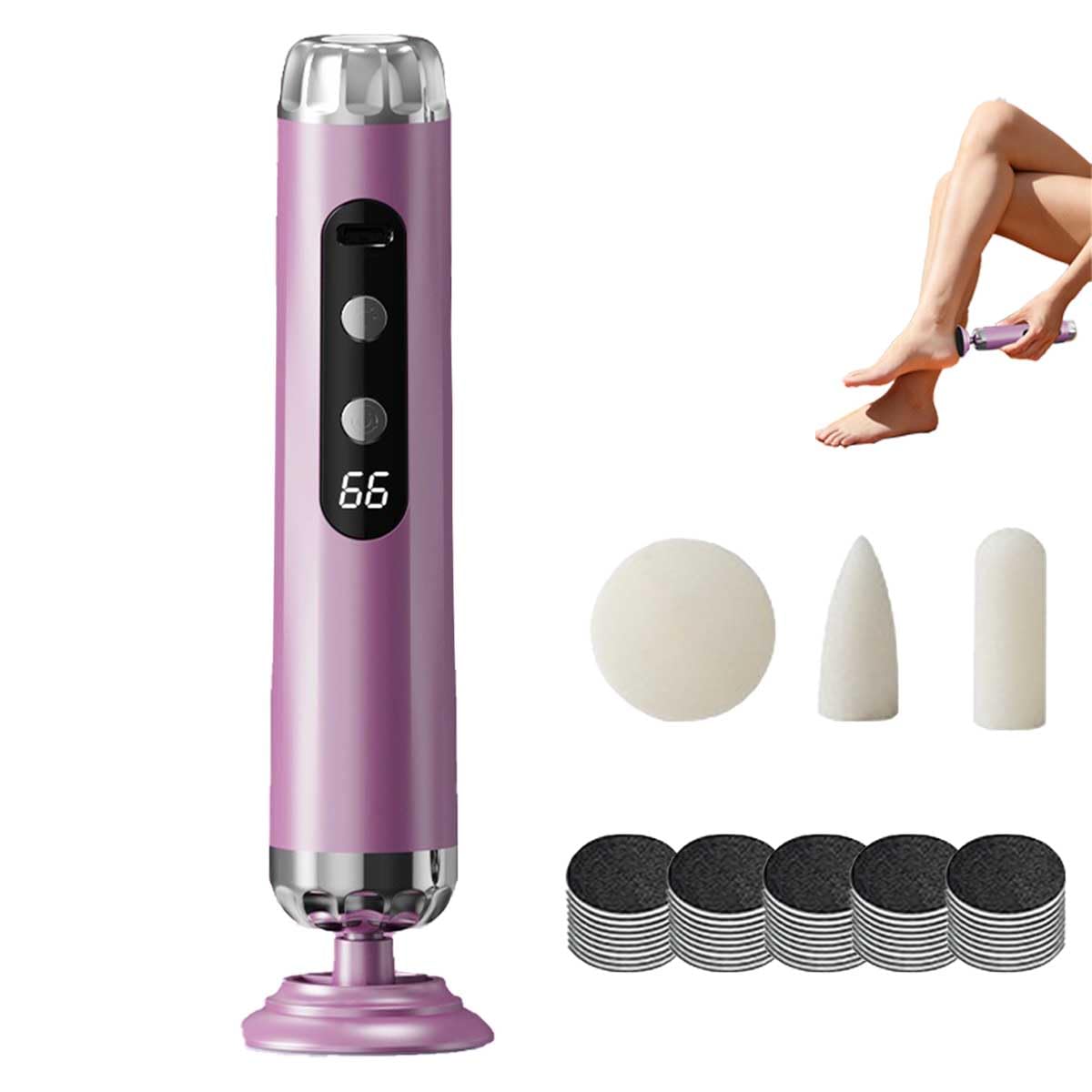 Lima Elettrica Per Piedi E Rimozione Calli,Cordless A 5 Velocità，viola | Strumento Per Pedicure Da 27.000 Giri/Min,3 Testine Intercambiabili,50 Dischi Abrasivi,Pelle Morta,Talloni Screpolati,Unghie
