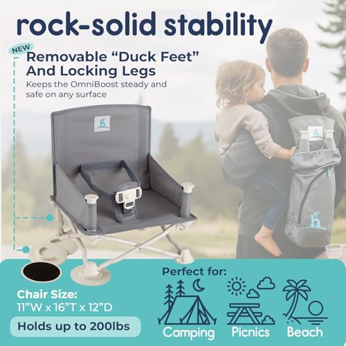 Image of Hiccapop OmniBoost Travel Booster Seat with Tray for Baby, Dining Table, Camping, Beach, Grandma's | Folding Portable Tip-Free Design Straps to Kitchen Chairs