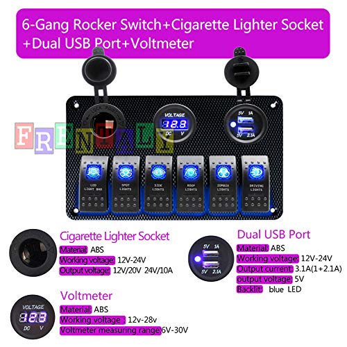 image for Frentaly Car Marine Boat 6-Gang Waterproof Circuit Red LEDs Rocker Swi