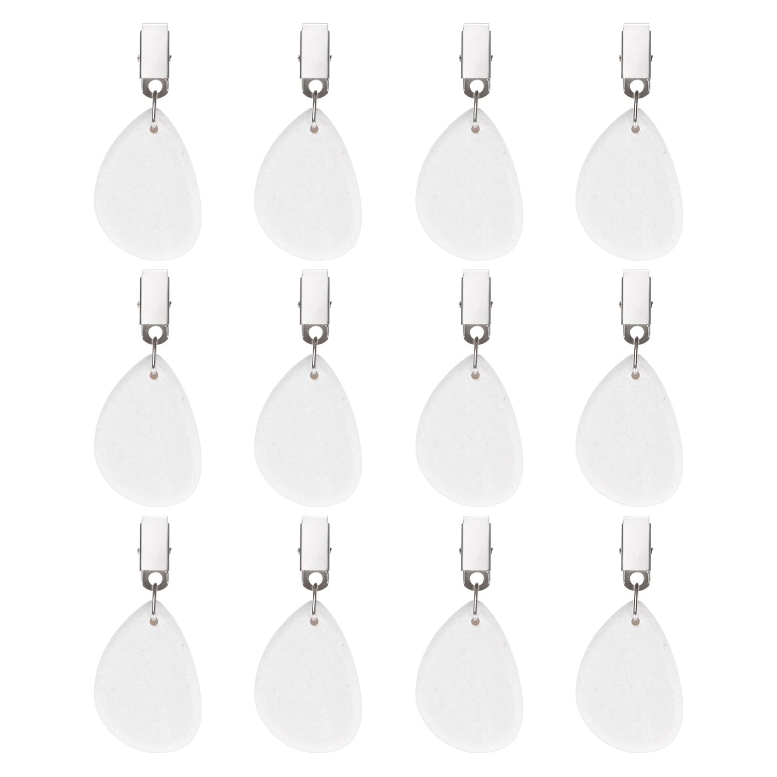 M METERXITY 12-Pack Tablecloth Weights, 3.54 Inch Marble Table Cover Weights with Metal Clips for Decoration/Outdoor Picnic/Family Dinner Party, Table Cloth Hangers [White, Drop]