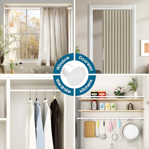 Image of AIZESI Tension Rod 24-46 inch, Tool-Free No Drill Spring Curtain Rod, White | Renter Friendly Curtain Rod, No Fall Adjustable, for Windows, Kitchen, Closet, Bathroom, High Carbon Steel