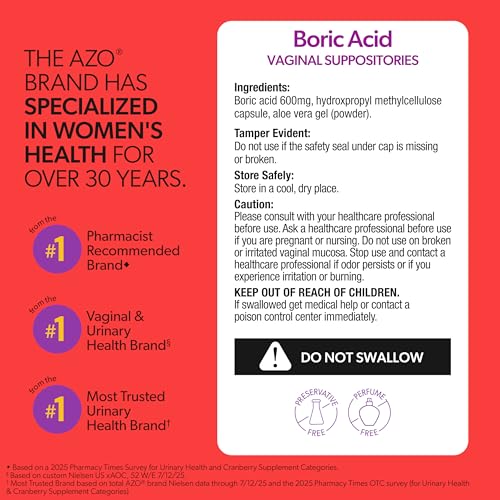 azo boric acid vaginal suppositories helps support odor control and intimate health with clinically studied boric acid non-gmo 30 count