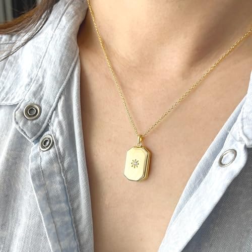 925 Sterling Silver 14K Gold Plated Rectangular Coin Lotus Photo Locket Pendant Necklace3