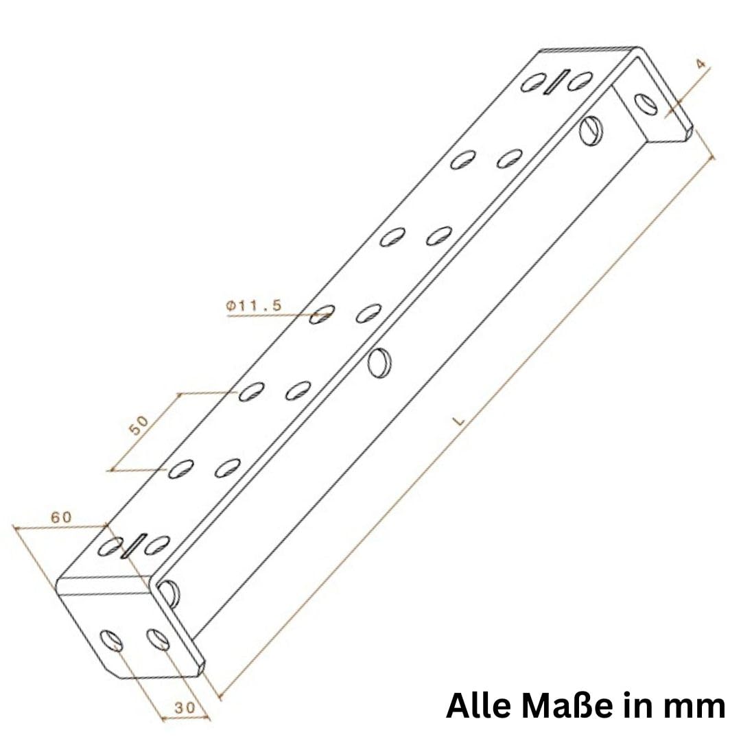 4 mm dick Loch Montage Träger Stahlwinkel Treppenstufe feuerverzinkt (Länge (L): 1200 mm)