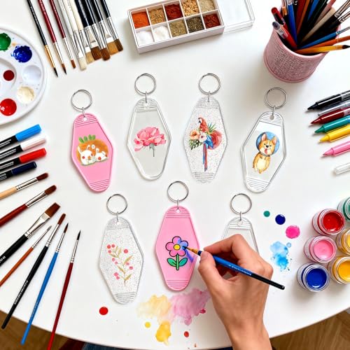 Image of LOTMER 20 /30 /40 /80 PCS Hotel Keychain Blank with Key Rings, 60 Colors Motel Key Chains for DIY Keychains
