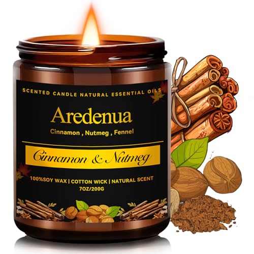 Spice Candles - Cinnamon & Nutmeg Candle | Fall & Winter Scented Candles - 7oz Autumn Soy Candle for Home Scented with Cozy Spiced Warm Cinnamon Aroma