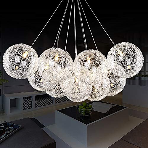 Boule chandelier escalier design en verre bullé multi-lumière