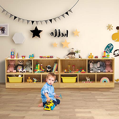Honey Joy Kids Toy Storage Organizer, 5-Section Storage Daycare Shelf For Preschool, Children 2-Tier Open Wooden Display Book Shelf Organizer For Classroom, Playroom & Nursery, Kindergarten(Wood) #TOP5