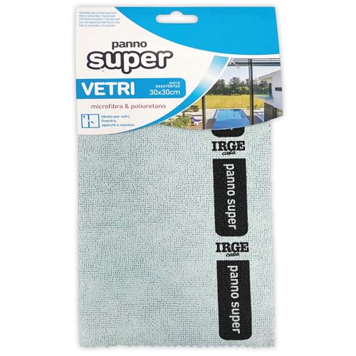 Sicignano | Panno Super in Microfibra e Poliuretano 30x30 cm, Extra Assorbenza, Resistente, Multiuso per Bagno, Cucina, Vetri e Inox, Pulizia Senza Detergenti (1, Vetri)