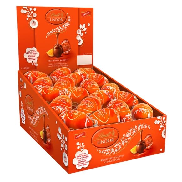 Lindt Lindor Filled Milk Chocolate Easter Egg Orange 28g x 48 Milk Chocolate with Smooth Orange Flavoured Filling Easter Chocolate Treat Easter gift